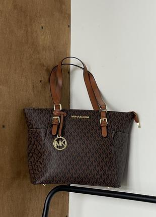 Сумка майкл корс женскаяс длиными ручками шоколадного цвета шопер