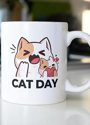 Кружка з принтом "cat day" 330 мл біла