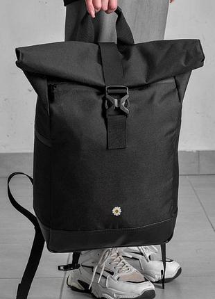 Жіночий повсякденний рюкзак роллтоп шкільний without з принтом flower black