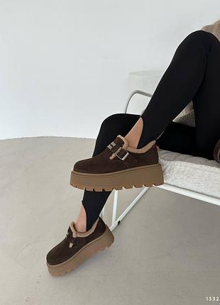 Сноубутси зимові під бренд, колір-шоколад, натуральна замша , всередині натуральне хутро тедді