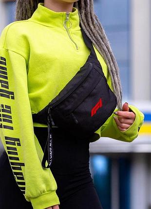 Жіноча сумка бананка барсетка через плече without з принтом f1red black