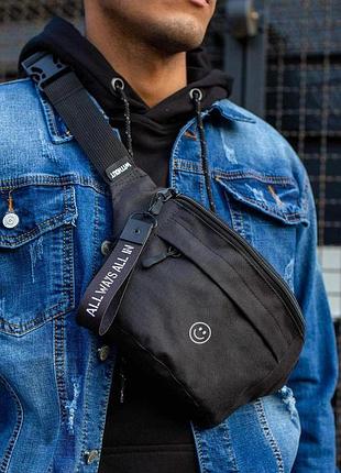 Чоловіча сумка бананка барсетка через плече without з принтом smile black