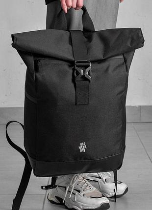 Жіночий повсякденний рюкзак роллтоп шкільний without з принтом badhair black