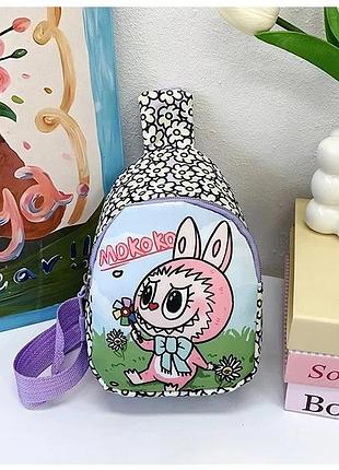 Розовая плечeвая сумка labubu kawaii monsters с регулируемым ремнём — кроссбоди сумочка лабубу с ромашками