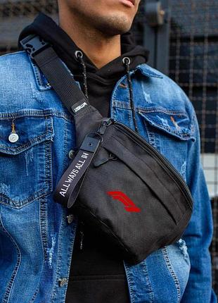 Чоловіча сумка бананка барсетка через плече without з принтом f1red black