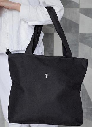 Женская сумка эко-шоппер тканевая с принтом dagger black