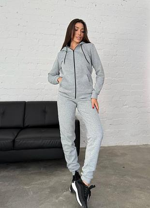 Женский спортивный костюм на меху кофта худи на молнии и штаны джоггеры на флисе