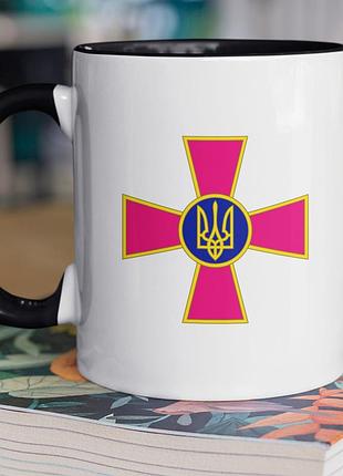 Чашка керамическая с принтом "зсу" 330 мл, белая с черной ручкой