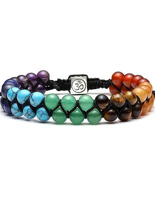 Браслет 7 чакр – з імітацією каменю, регульований розмір, чорні намистини + мікс яскравих кольорів, діаметр намистин 6 мм