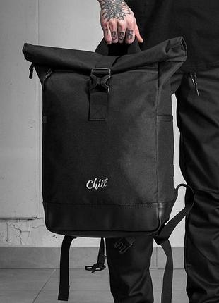 Чоловічий повсякденний рюкзак роллтоп шкільний without з принтом chill black