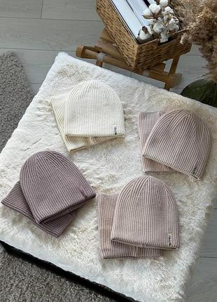 Женский теплый комплект шапка + хомут из кашемира | 13 цветов