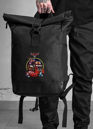 Повсякденний рюкзак роллтоп шкільний для хлопчика without з принтом тачки black