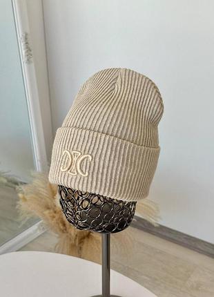 Шапка женская celine оверсайз двойная с отворотом