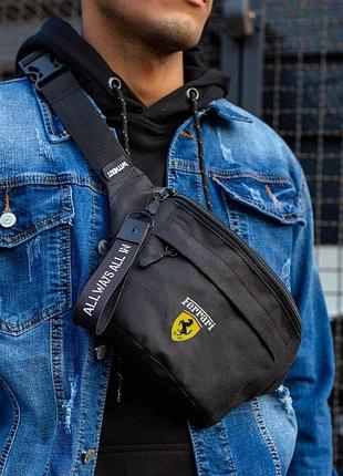 Чоловіча сумка бананка барсетка через плече without з принтом ferrari black