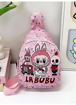 Розовая плечeвая сумка labubu kawaii monsters с регулируемым ремнём — компактная кроссбоди сумочка лабубу