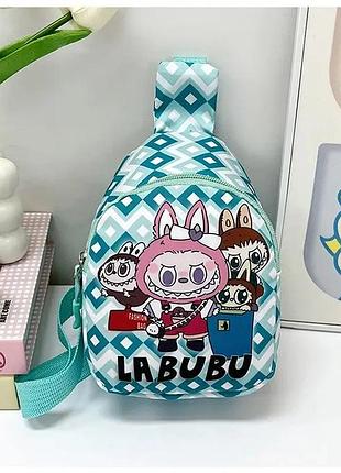 Синяя плечeвая сумка labubu kawaii monsters с регулируемым ремнём — компактная кроссбоди сумочка лабубу