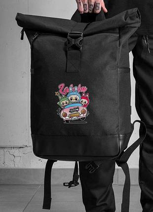 Повсякденний рюкзак роллтоп шкільний для хлопчика without з принтом лабубу black