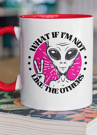 Чашка керамическая с принтом "what if i'm not like the others" 330 мл, белая с красной ручкой