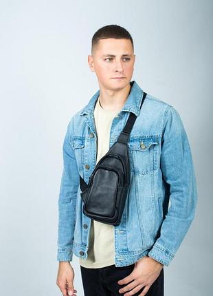 Сумка через плече чоловіча, сумка-слінг із натуральної шкіри sl015 (чорна)