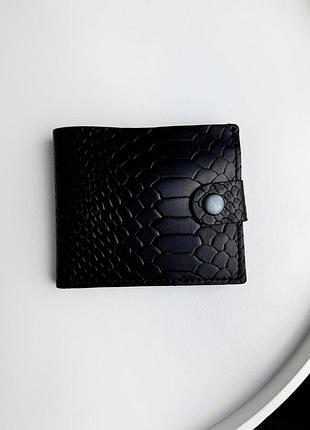 Класичний гаманець із натуральної гладкої шкіри тиснення пітон sr017 (чорний)