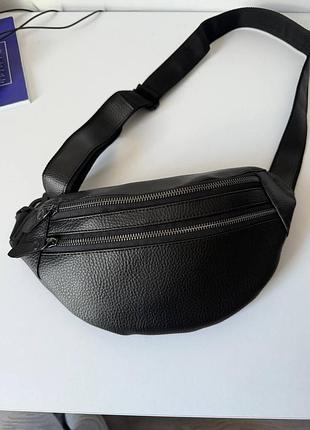 Премиальная мужская, женская бананка, сумка на пояс, черная из эко кожи