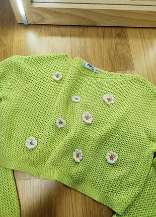 Вязаная свободная кофта в цветы вязанные fb sister, укороченный свитер