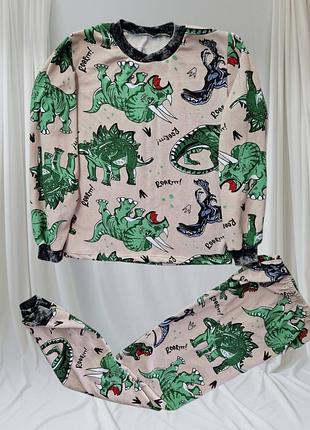 Пижамы детские теплые с начесом "динозавры"