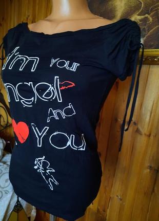 Черная футболка с амуром и сердечком купидон ангелочек2 фото