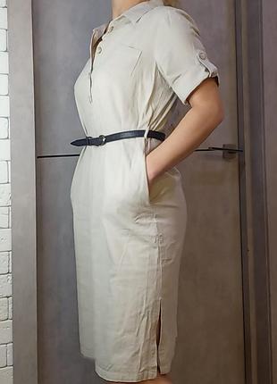 Красивое, льняное,фирменное бежевое, нюдовое, платье,,с карманами, с разрезами по бокам, с пуговицами