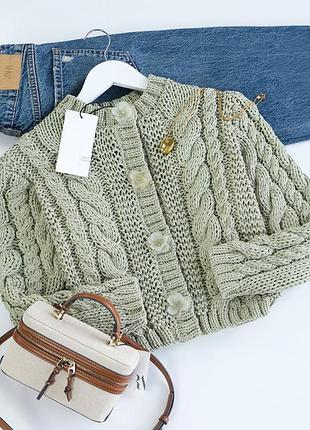 Жіночий вʼязаний кардиган з ґудзиками -квітками zara розмір л