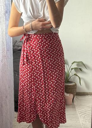 Юбка міді миди юбка міді спідниця на запах червона спідниця
