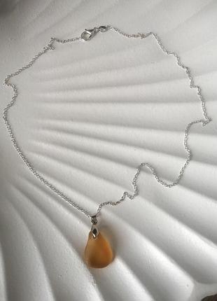 Серебряная подвеска с натуральным цитрином серебро 925 пробы серебряная цепочка кулон с камнем