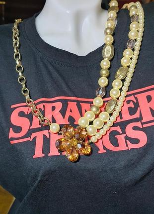 Украшение на шею аксессуар винтаж цветок - цепочка бусины пластик металл - 649