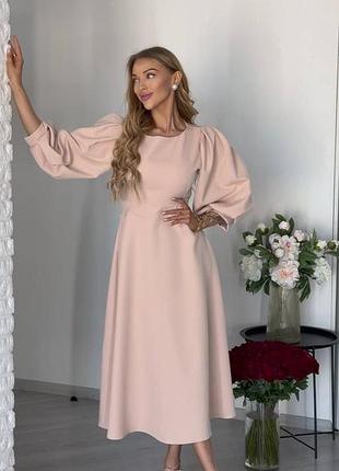 Жіноча повсякденна класична міді сукня плаття з рукавами та відкритою спиною тканина костюмна тканина преміум класу