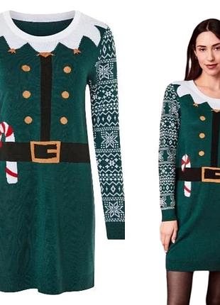 Новогоднее рождественское платье туника свитер зеленый