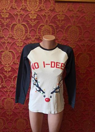 Пижамная футболка с рождественским принтом рогов, глаз с носиком оленя и надписью no i deer