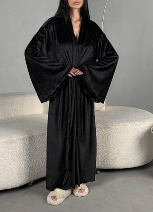 Жіночий повсякденний домашній велюровий класичний дома жінка міді халатик халат тканина велюр плюш