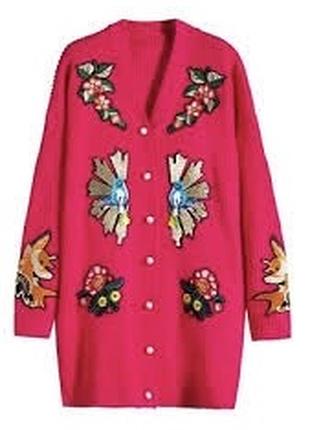 Кардіган в яскравого кольорі з вишивкою та аплікацією