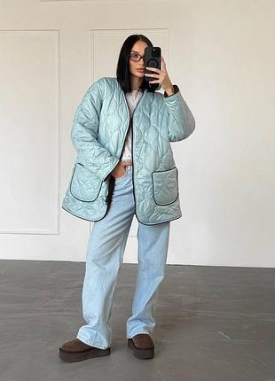 Двусторонняя куртка плащевка + экомех на синтепоне 100, женская куртка свободная на осень зимнюю баранчик, куртка 2 в 1, 079