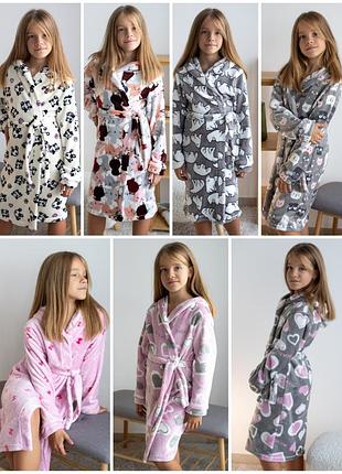 Теплый махровый халат велсофт для девушек подростков с капюшоном и поясом, тёплый махровый халат велсофт для девочки подростка с капюшоном и поясом