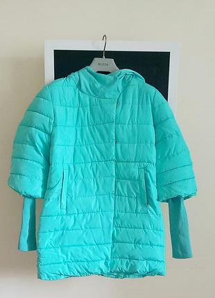 Зимова подовжена куртка біо пух бірюза