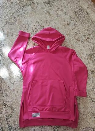 Б/у женская удлиненная кофта, на флисе, с капишоном