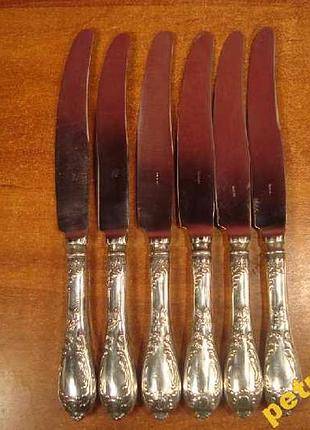 Ножи столовые - 24, 5 см набор 6 шт серебрение зиш мельхиор ссср №25