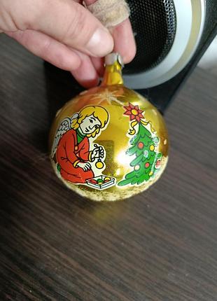 Старинная елочная игрушка шар с ангелом