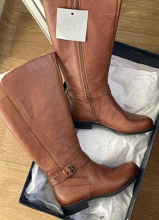 Жіночі коричневі чоботи люкс якості із широкоб халявою з натуральної шкіри naturalizer