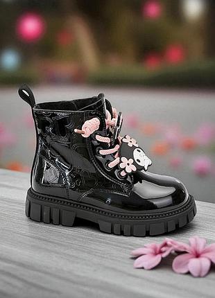 Демісезонні лаковані дитячі черевики для дівчинки apawwa чорний