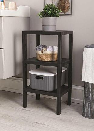 Стелаж етажерка квадратна для ванної, для кухні на 3 полиці, пластик, 38х29х74 см, чорна