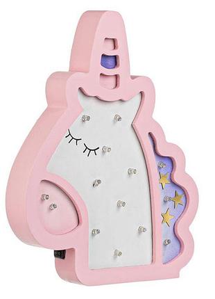 Декоративний світильник на батарейках дитячий led єдиноріг дерев`янний рожево-білий 20х3х24см