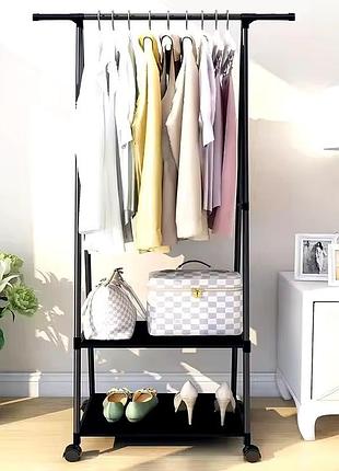 Вішалка для одягу підлогова з полицею для взуття металева чорна висота 151 см