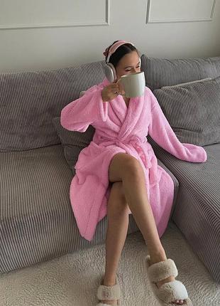 Халат домашний махровый розовый
